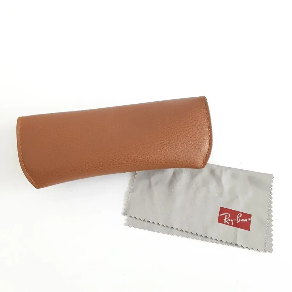 Ray-Ban Leather Hard Shell Glasses Case Brown Eyewear Cleaning Cloth Sunglasses
